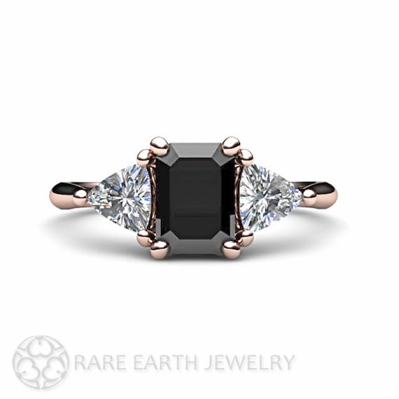  Black  Diamond Engagement  Ring  3 Stone  Vintage Black  by 