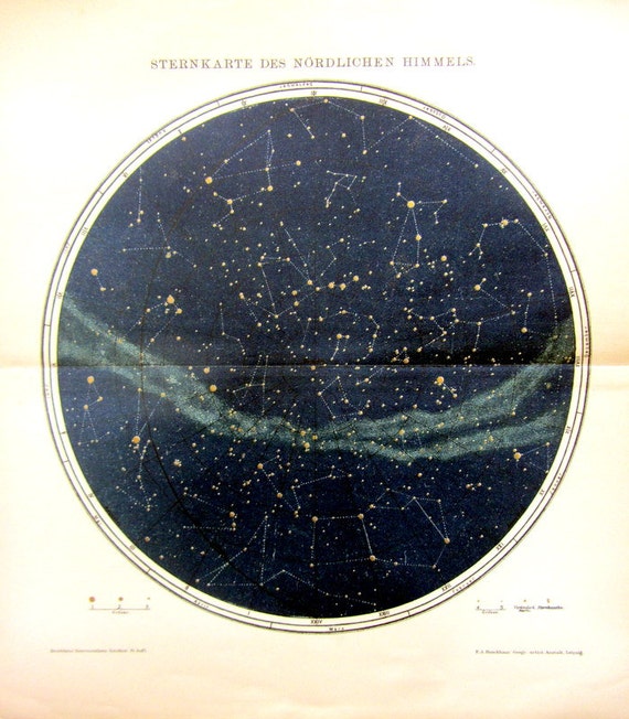 1895 Antique constellation sky chart color by LyraNebulaPrints