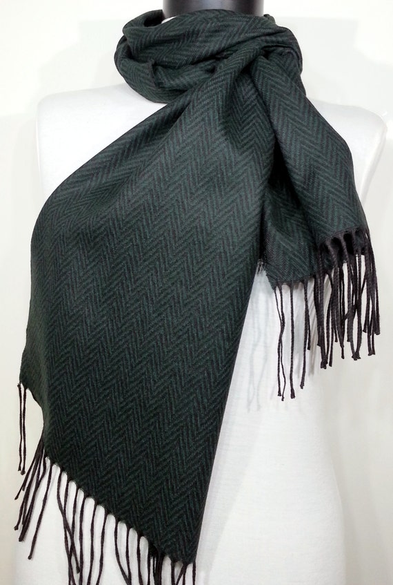 Black Wool Men's Scarf Black and Green Scarf Green by PeraTime