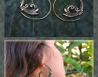 Brass Spiral Wave Earrings