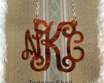 Acrylic Monogram Necklace - Vine Monogram 3 Initial Name Acrylic Monogram Jewelry - Acrylic Monogram Pendant