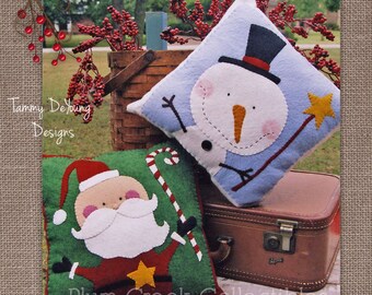 Wool Felt Snowman Pattern, Christmas Applique Design, Decorative Pillow Pattern, Santa & snowman sewing pattern, wool applique holiday decor