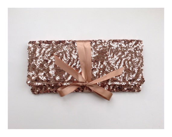 rose gold sequin clutch