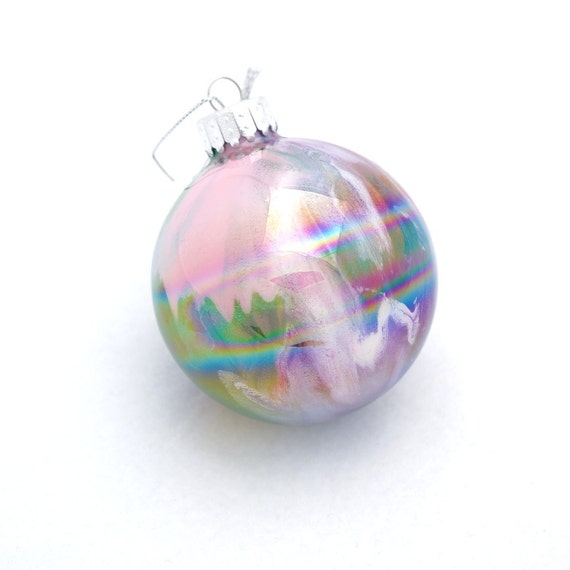 iridescent glass ornament painted inside multicolored round iridescent glass ornament painted inside multicolored round