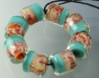 Lampwork Boro Beads Set of 8 Handmade Boro Borosilicate Glass Barrels Rolos Tubes StoneyMarie