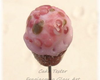 Lampwork Cake Tester, Stringer Puller, Pink Cupcake, Artisan Handmade SRA LETEAM Glassymom