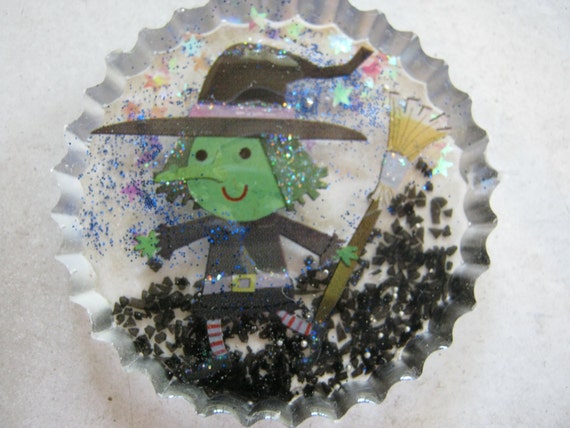 Halloween Witch with Broom Resin Cabochon