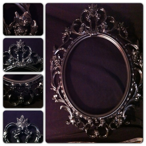 gothic mirror tattoo black Frame Oval Chic Gloss Skull Mirror Picture Shabby