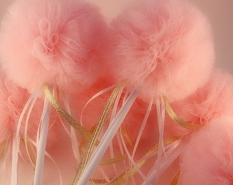 Tulle Wands, Pink and Gold Ballerina Princess Party Pack of 16 Wee Whimsy Wishing Wands, Birthday or Shower Favors