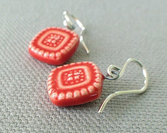 milgrain earrings, blood orange ... handmade porcelain jewelry by Sofia Masri