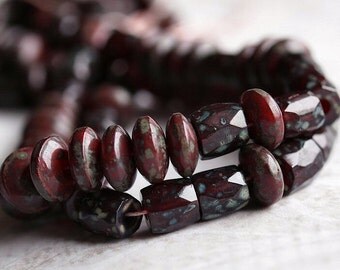 Russian Barrel and Saucer Mix Red Picasso Czech Glass Bead : Full Strand