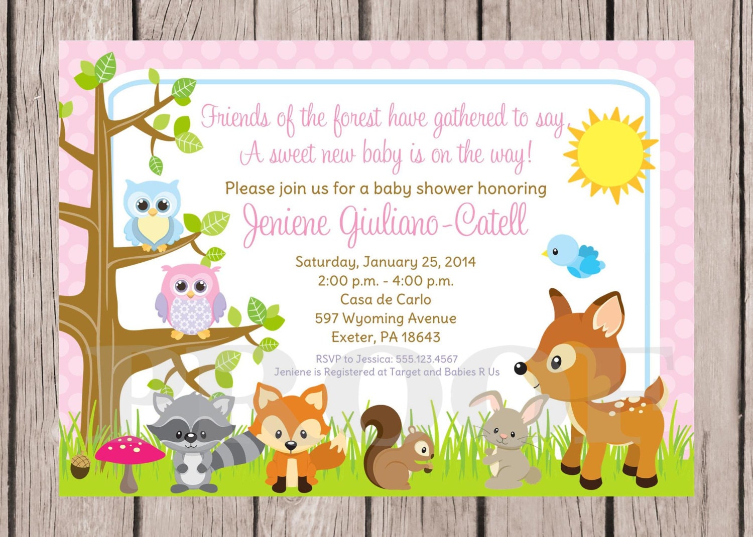 PRINTABLE Woodland Forest Animals Baby Shower Invitation