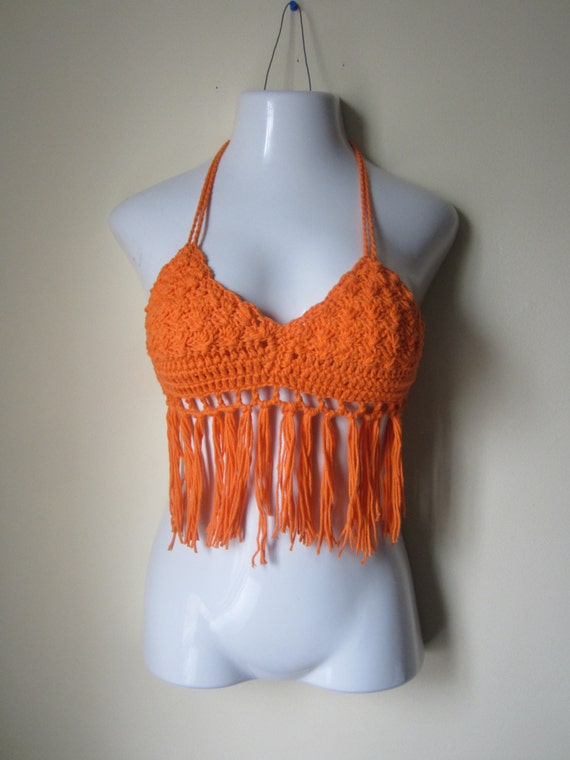 Items similar to Crochet fringe halter top, fringe festival top ...