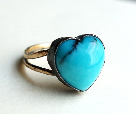 Handmade Turquoise Heart Ring in Sterling by RachelPfefferDesigns