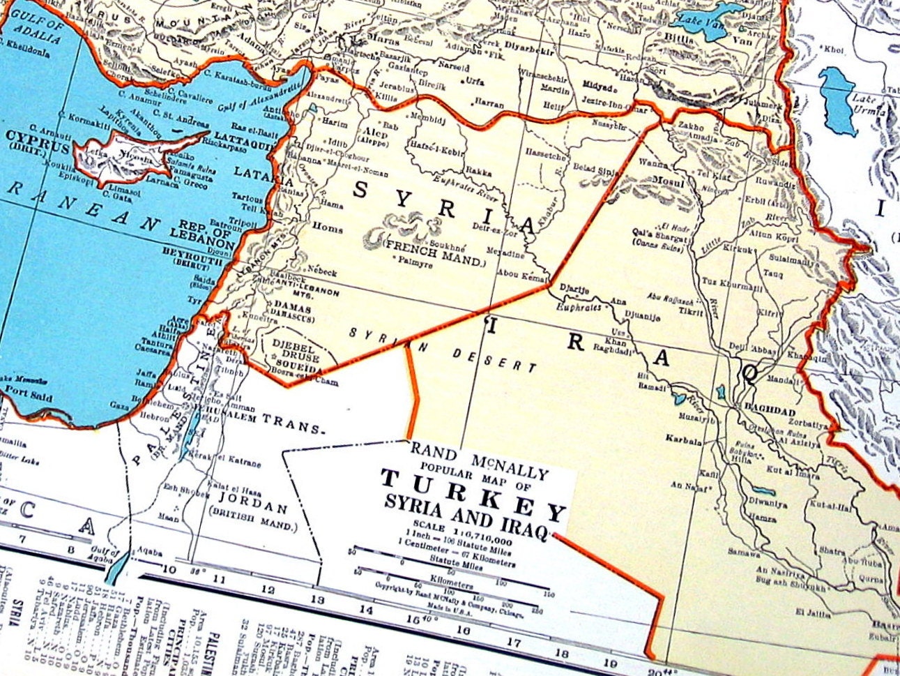 Map of Turkey and Map of Palestine 1936 Vintage Map from