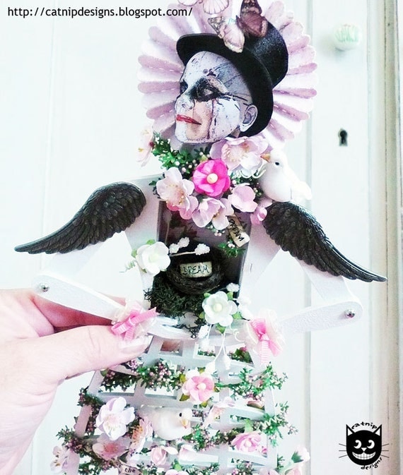 Handmade, OOAK, Santos Cage Doll dream shrine with wings and a nest