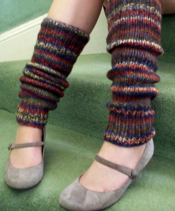 Chunky warm leg warmers wool warm dark red green by SpinningStreak