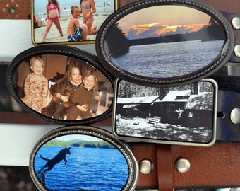 Custom Photo Belt Buckle and Leather Belt - an Amazing Gift for a Treasured Memory
