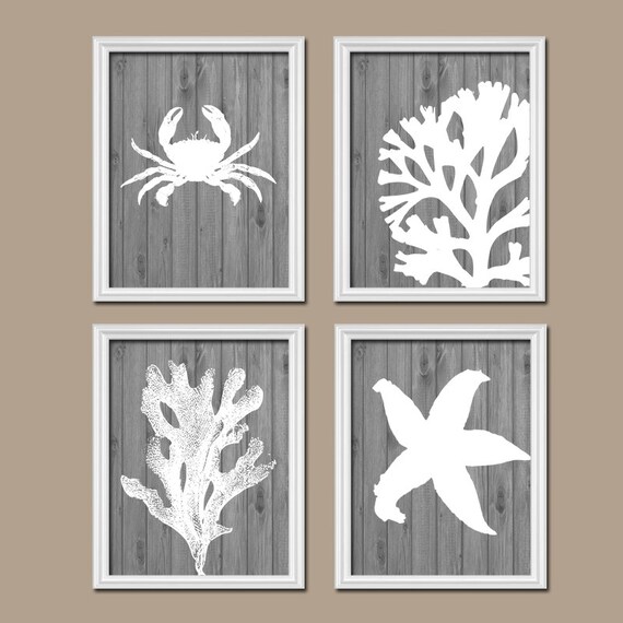 Nautical Beach BATHROOM WALL Art CANVAS or Prints by TRMdesign