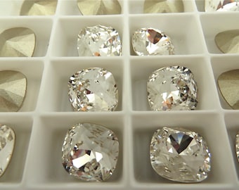4 Clear Foiled Swarovski Crystal Square Cushion Cut Stone 4470 12mm