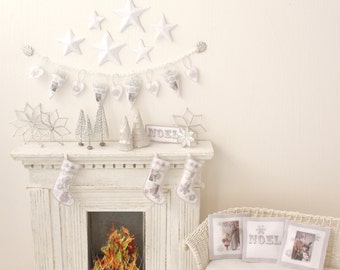 Joyous Noel White Christmas KIT, Fabric and decor Kit, 1:12, Dollhouse Miniature designed by Jean Day