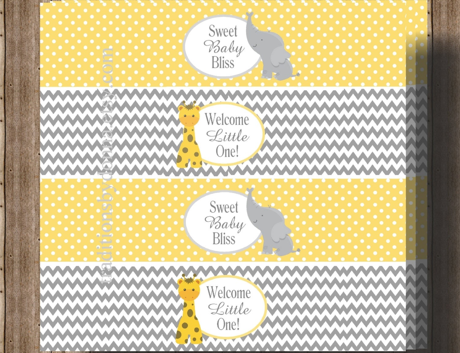 BABY SHOWER WATER Bottle Labels Yellow and Gray Chevron/
