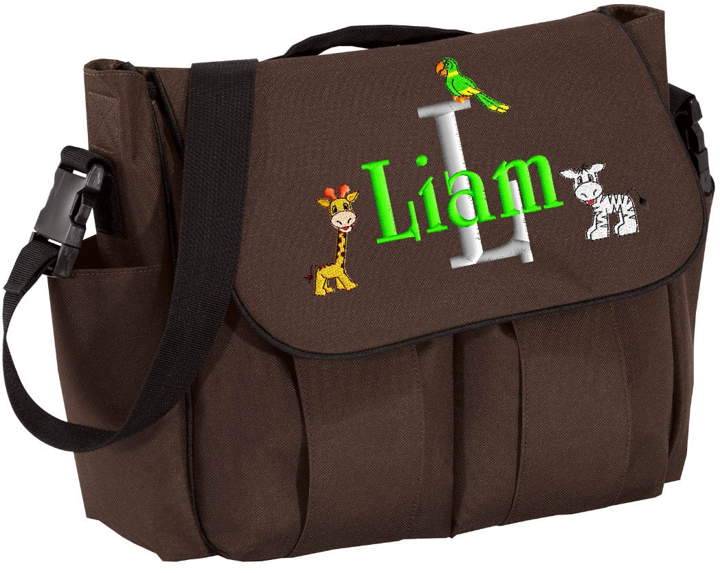 Boys Diaper Bag Personalized Black Brown Messenger Embroidered