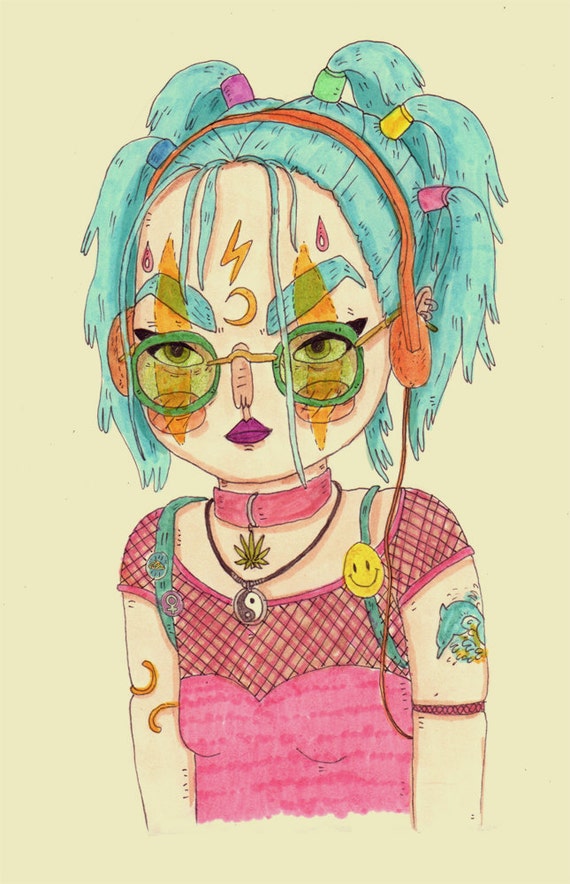 90s Raver Girl print by GemmaFlack on Etsy