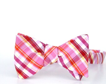bubblegum plaid freestyle bow tie