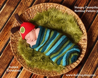 Caterpillar Baby Cocoon and Hat Knitting Pattern in Plain English, PDF 128 -- INSTANT DOWNLOAD -- Over 35,000 patterns sold