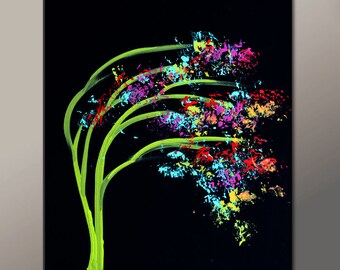 Abstract Canvas Art Painting 18x24 Original Contemporary Modern Landscape Tree Paintings by Destiny Womack - dWo - In The Dark