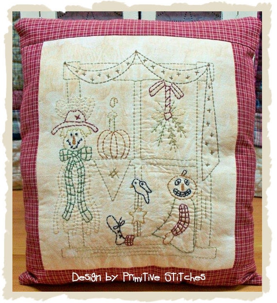 Fall Window 1-Primitive Stitchery E-PATTERN by Primitive