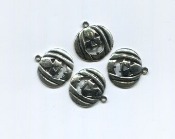 25mm jacko lantern pumpkin charms halloween, pendant 4 piece, silver ...