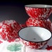 Vintage Enamelware Mixing Bowls Red and White Swirl Graniteware Nesting Set