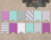Printable Holiday Party Banner Bunting PDF Purple Blue Gray INSTANT DOWNLOAD Il_170x135