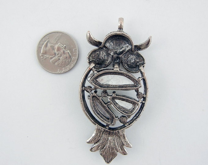 Antique Silver-tone Rhinestone Owl Pendant Frosted Acrylic Cabochons