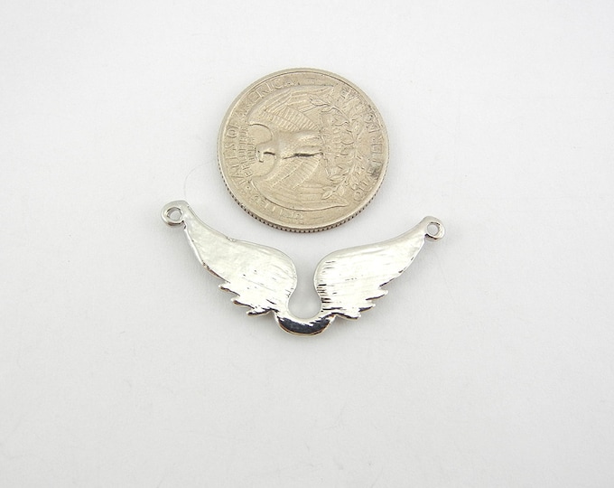 Small Rhinestone Double Link Wings Pendant Silver-tone