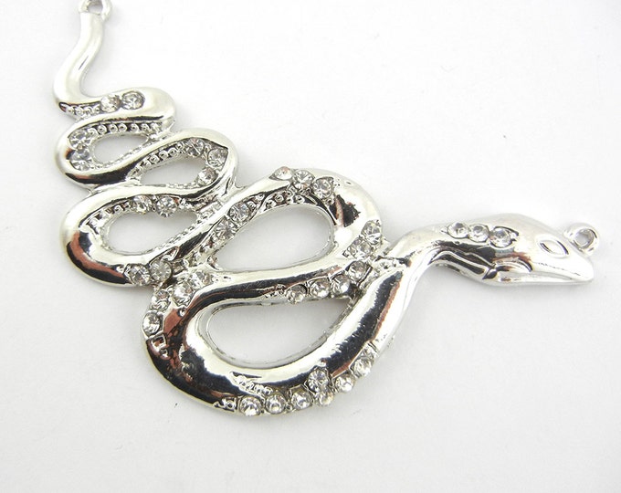 Double Link Silver-tone Curled Snake with Rhinestone