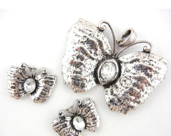 Set of Antique Silver-tone Butterfly Pendant and Charms