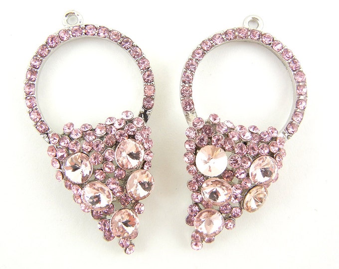 Pair of Pink Rhinestone Drop Charms