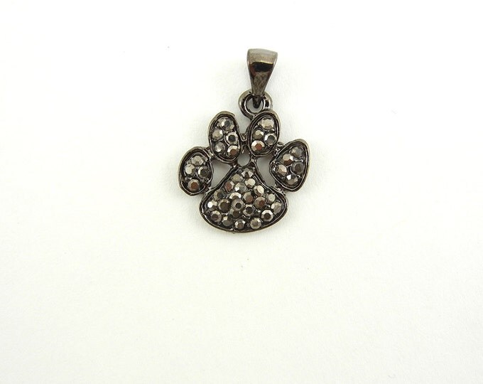 Small Rhinestone Encrusted Paw Pendant Silver-tone