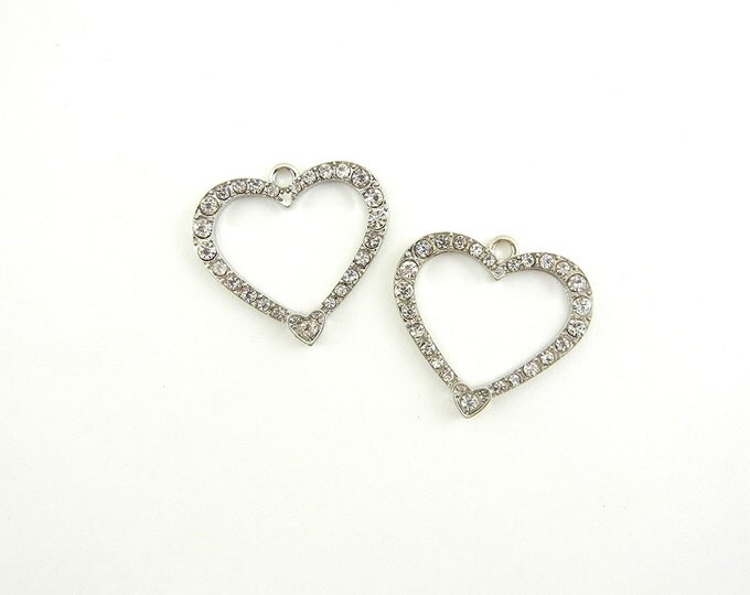 Pair of Silver-tone Rhinestone Heart Charms