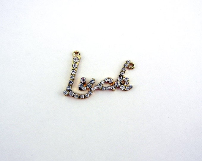 Gold-tone Rhinestone Luck Word Connector Pendant