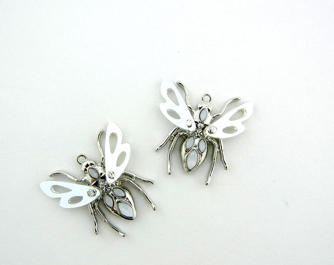 Pair of Bee Charms Silver-tone with Mirrored Lucite Wings
