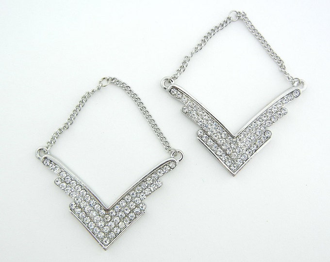 Pair of Rhinestone Chevron Shaped Drop Charms with Chains