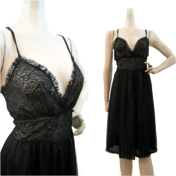 50s Night Gown Vintage Sheer Plunging Bust Nylon Chiffon M L