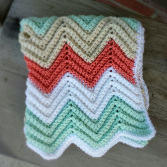 Crochet chevron baby blanket with holes for car seat straps