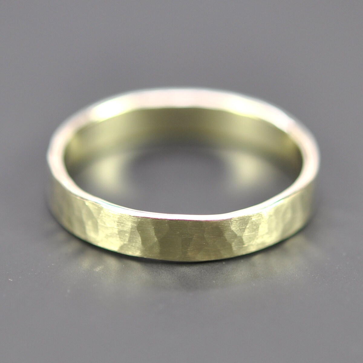 14K GREEN GOLD Ring 4mm Wide Hammered Wedding Band or Fashion