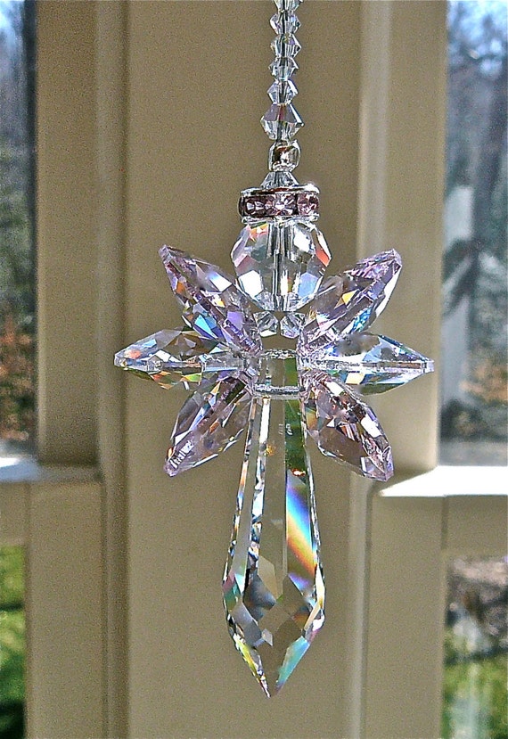 Crystal Angel with Pink and AB Crystal by HeartstringsByMorgan