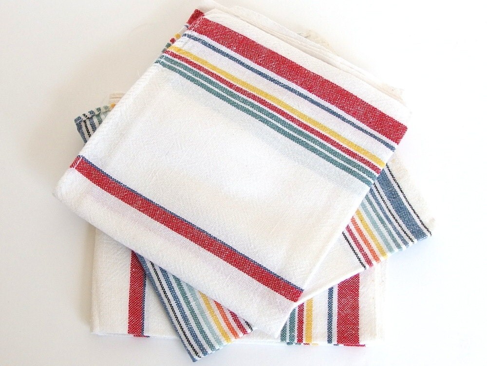 Vintage Set of 3 Rainbow Striped Tea Towels